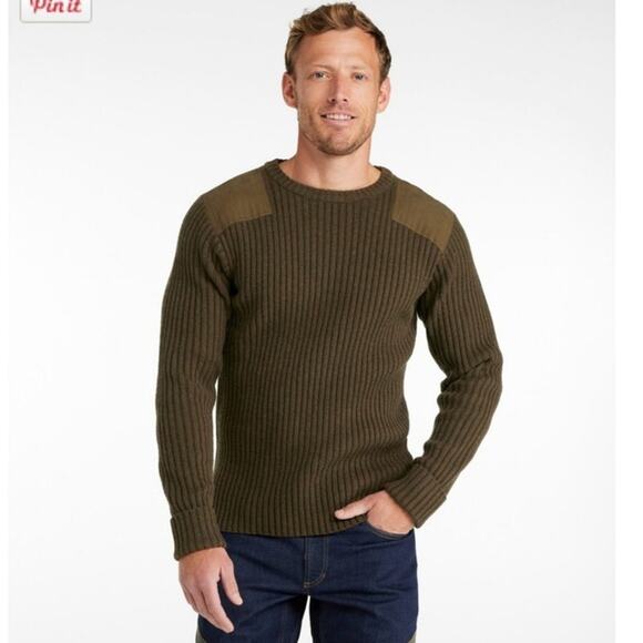 L.L.Bean Commando Sweater Mens XL Deep Woods Green Merino Wool Crewneck Casual - Picture 6 of 8